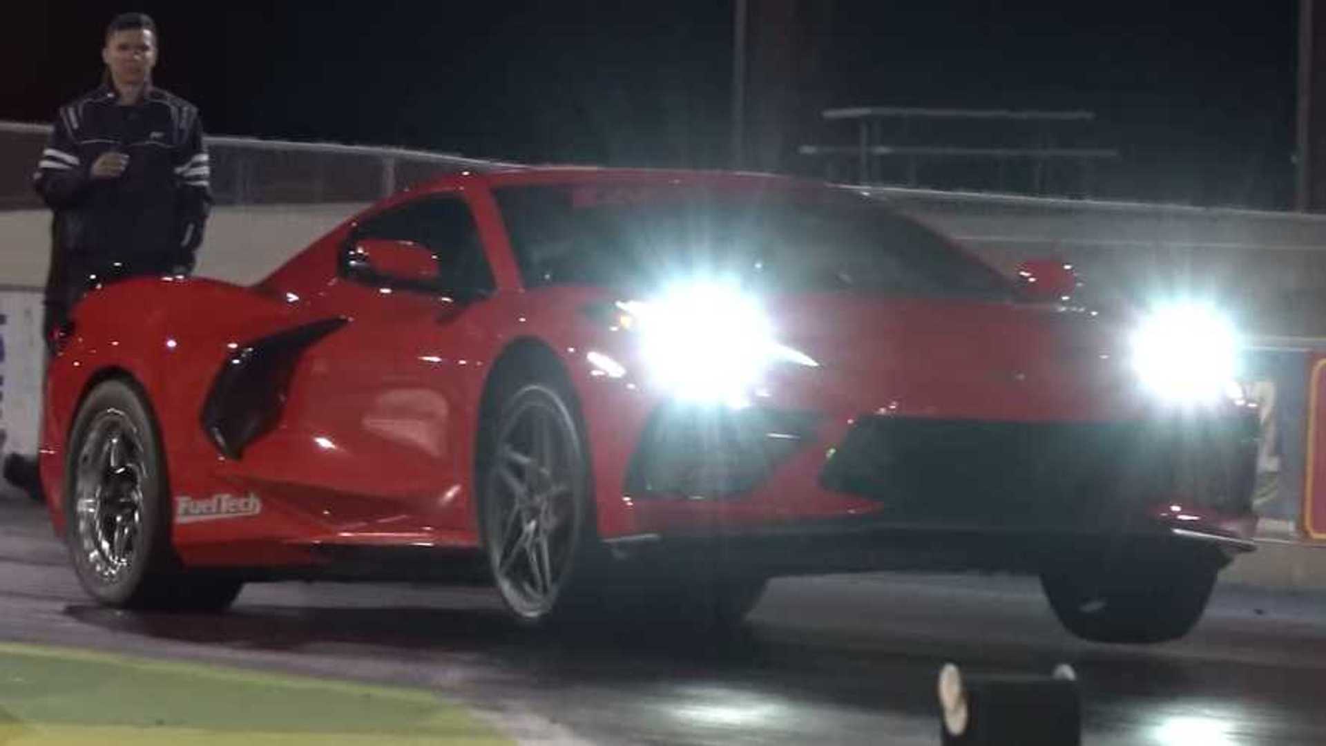 Watch A Twin-Turbo Corvette C8 Pop A Wheelie At Drag Strip 1 Watch A Twin-Turbo Corvette C8 Pop A Wheelie At Drag Strip