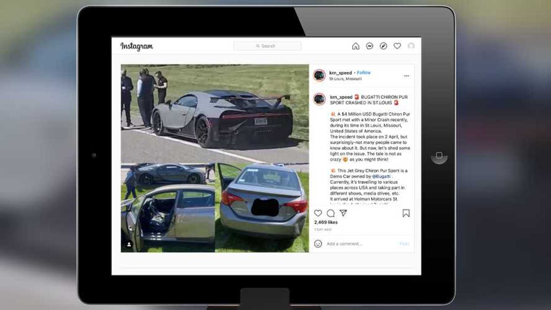 Bugatti Chiron Pur Sport Allegedly Hits Corolla During Test Drive 1 Bugatti Chiron Pur Sport Allegedly Hits Corolla During Test Drive