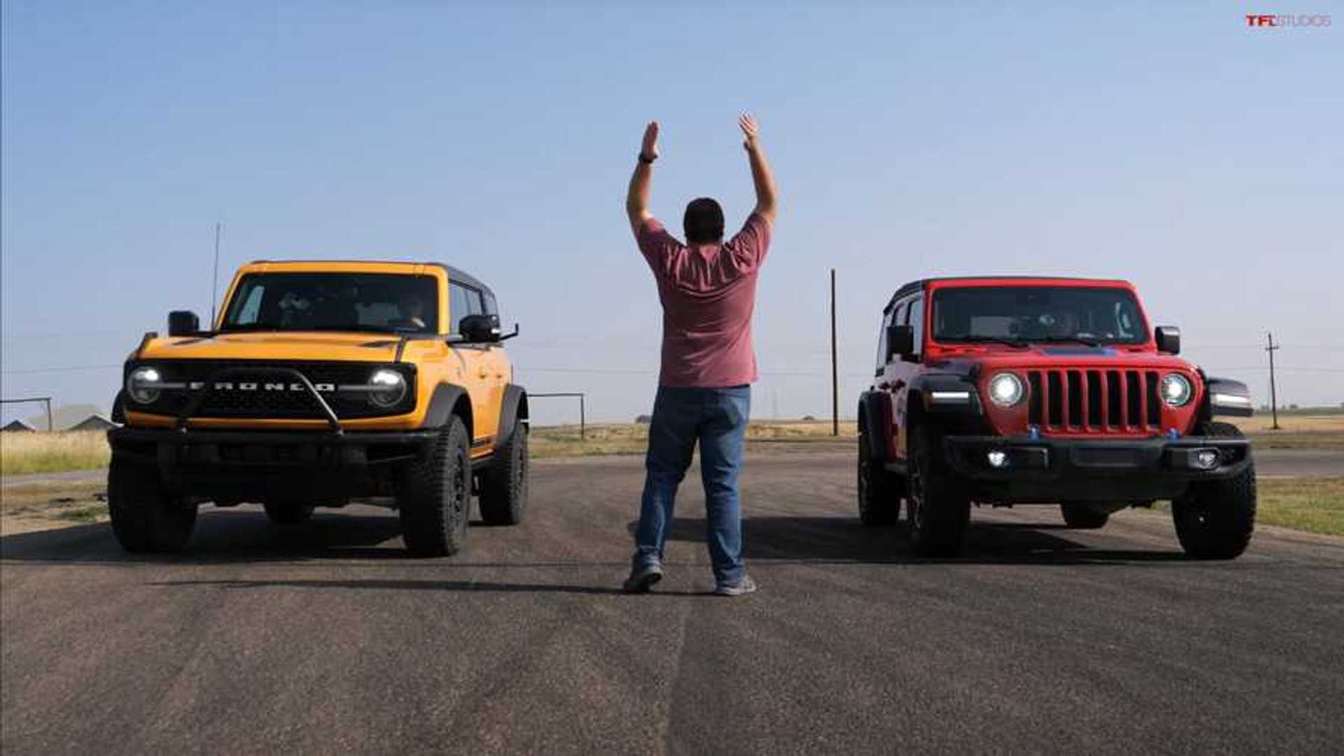 Electrified Jeep Wrangler Faces Ford Bronco In Stunning Drag Race 1 Electrified Jeep Wrangler Faces Ford Bronco In Stunning Drag Race