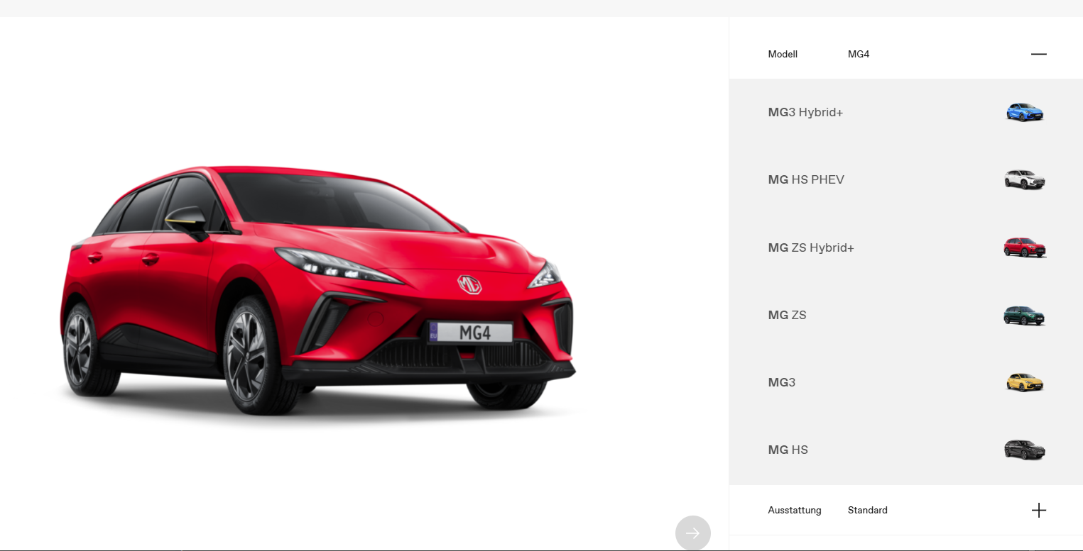 MG5 Electric, ZS EV und Marvel R nicht mehr konfigurierbar