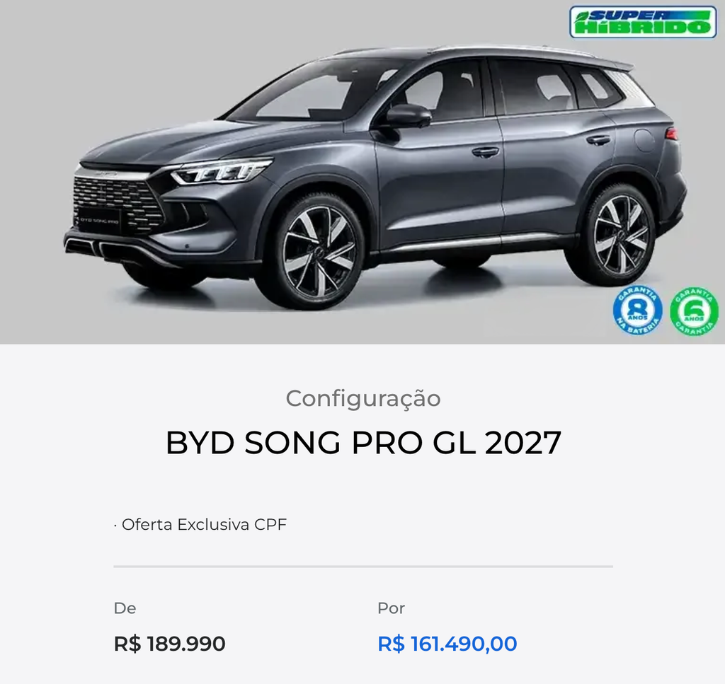 BYD Song Pro GL pode sair com R$ 28.500 de desconto no preço