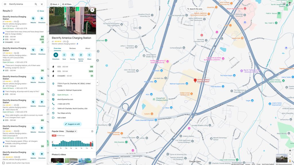 Electrify America real-time charger updates on Google Maps