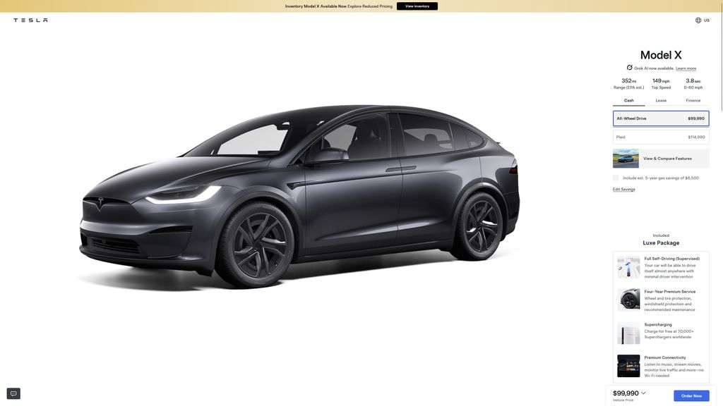 Tesla Model X Luxe Package Screenshot