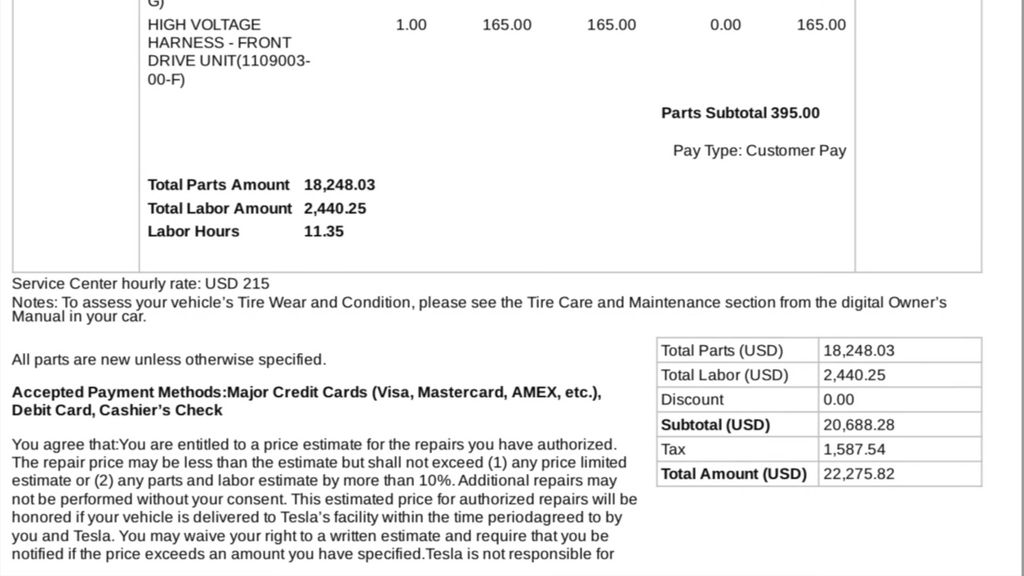 Tesla FSD coast-to-coast attempt repair bill