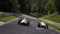 Lewis Hamilton and Nico Rosberg drive classic Mercedes-Benz around the Nordschleife