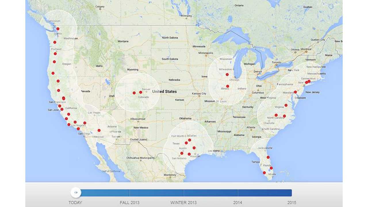 Tesla's Current Supercharger Map