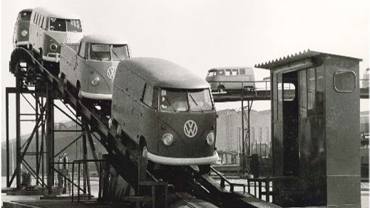 The first Transporter launched at the Commercial Motor Show at Earl’s Court, London in 1954