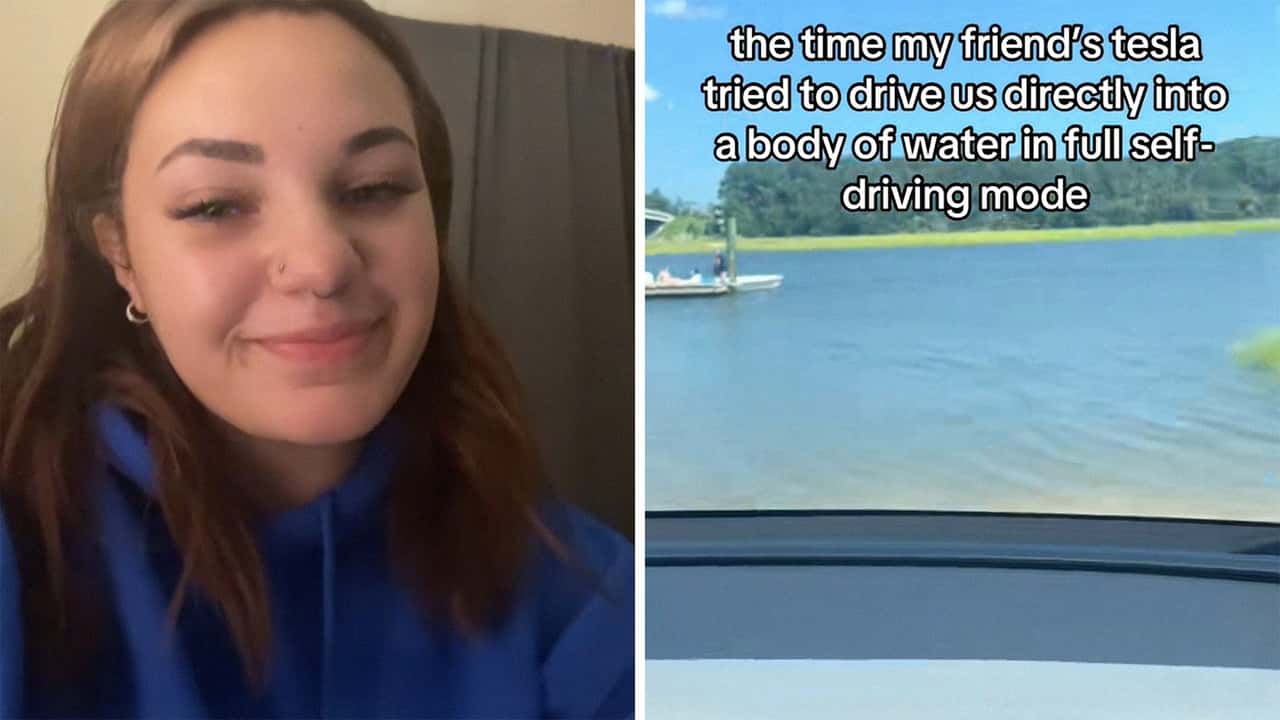 Tesla self-drives into water