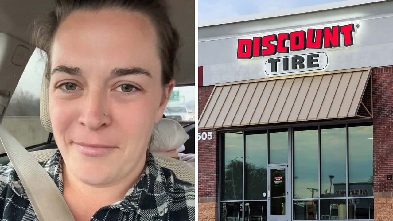 Woman’s cords start showing. Then she goes to Discount Tire