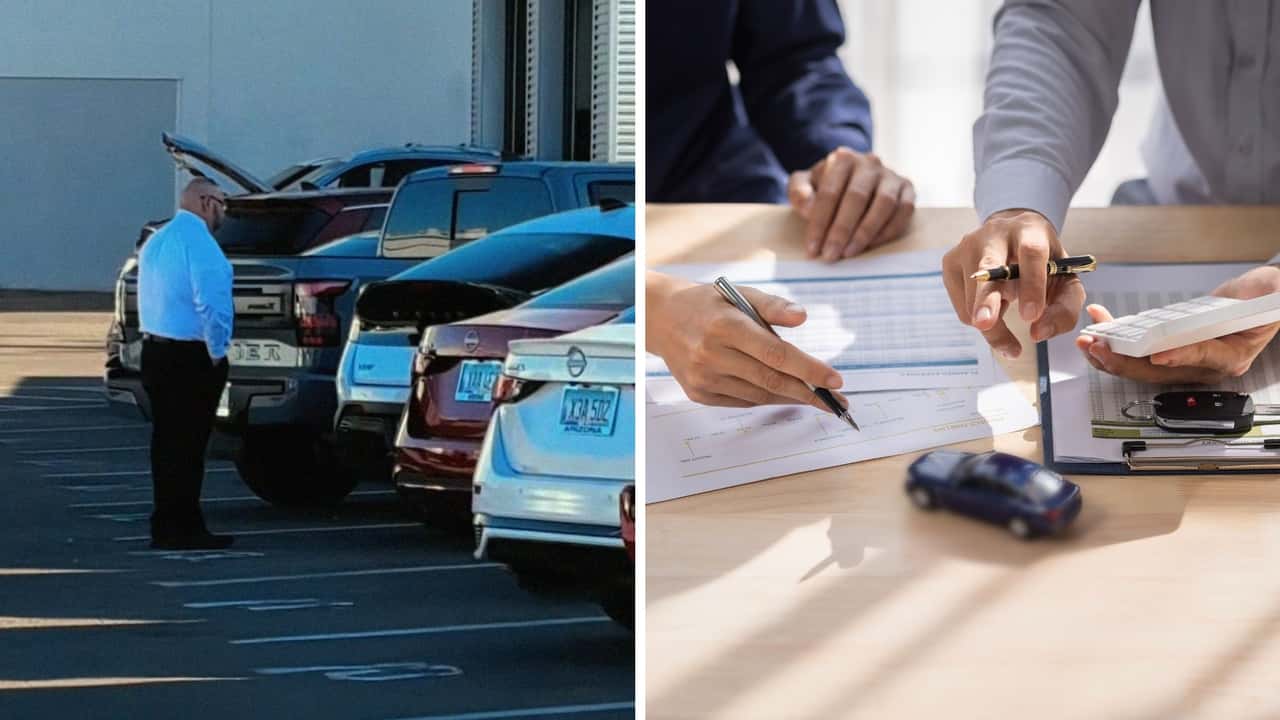 Car salesman does customer trade-in