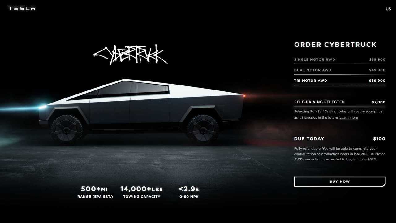 Tesla-Cybertruck-Versionen (Screenshot)