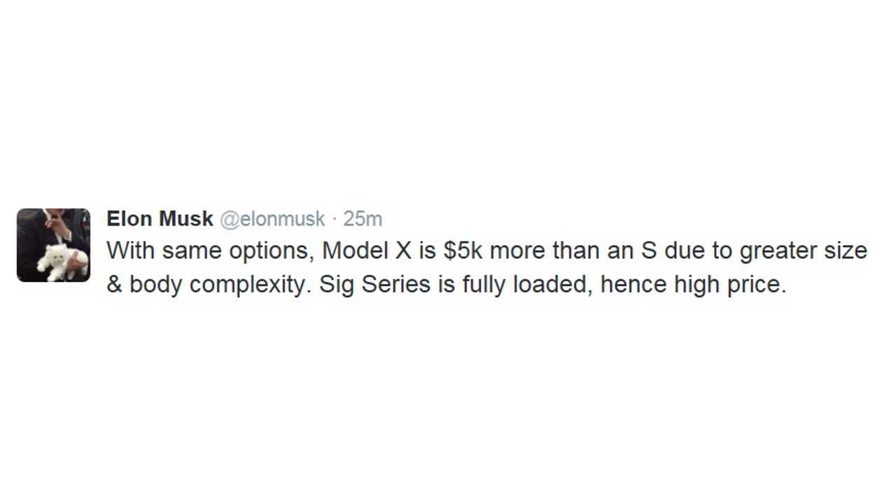 Tesla CEO Musk On Model X Pricing (via Twitter of course)
