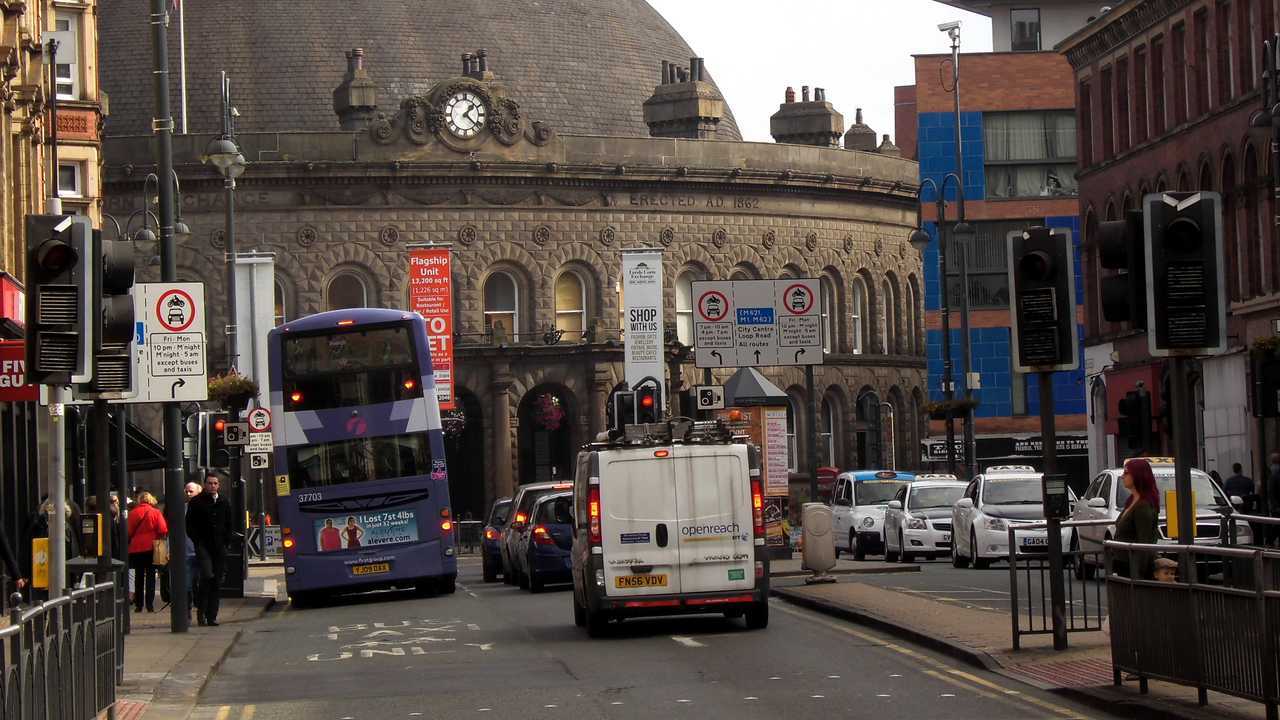 Traffic in Leeds City Centre West Yorkshire England