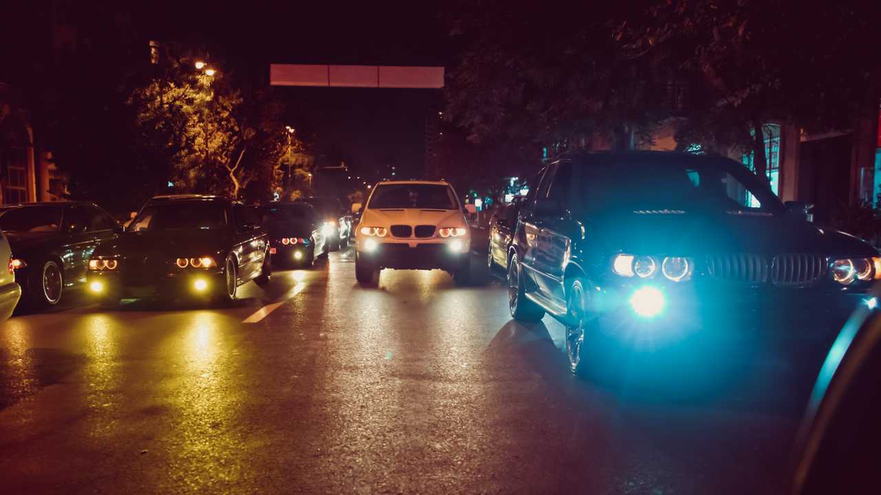 Cars in the night traffic jam