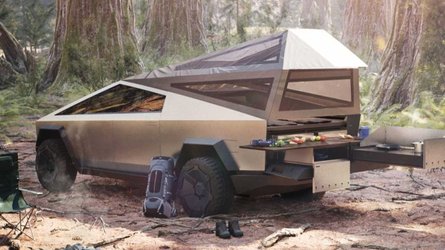 tesla cybertruck camping tent kitchen