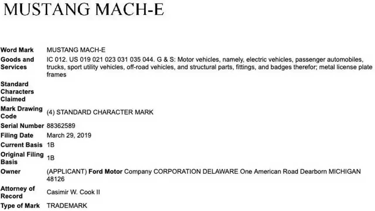 Ford Mustang Mach-E - Registro de marca