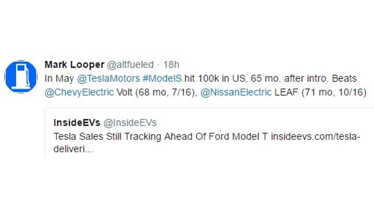 Model S Sales OUtpace Volt And LEAF To First 100,000 In U.S.