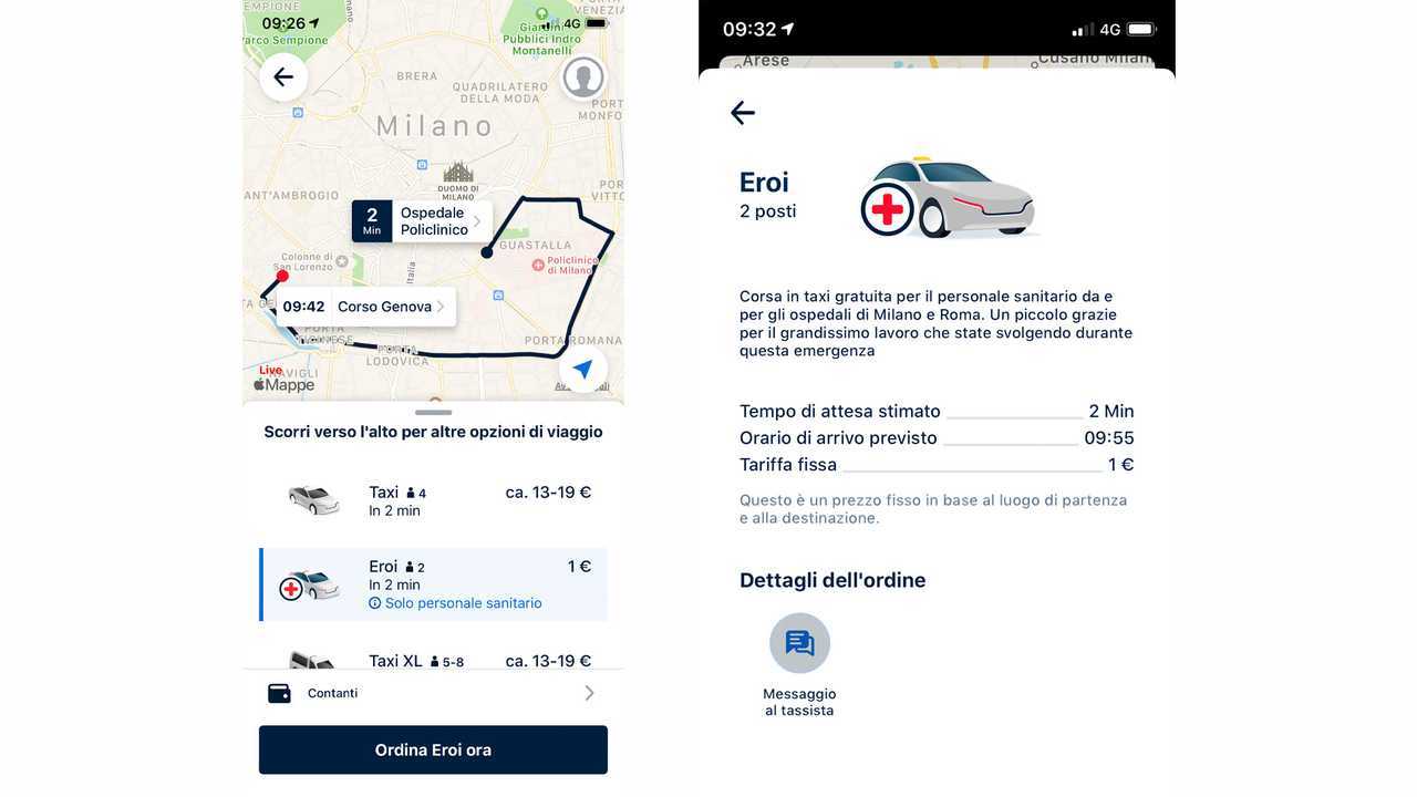 Taxi gratis per il personale sanitario di Milano e Roma sotto Coronavirus