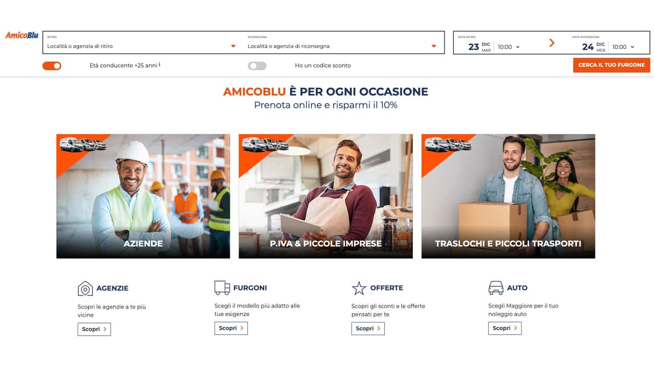 AmicoBlu rinnova il sito web e semplifica il noleggio online