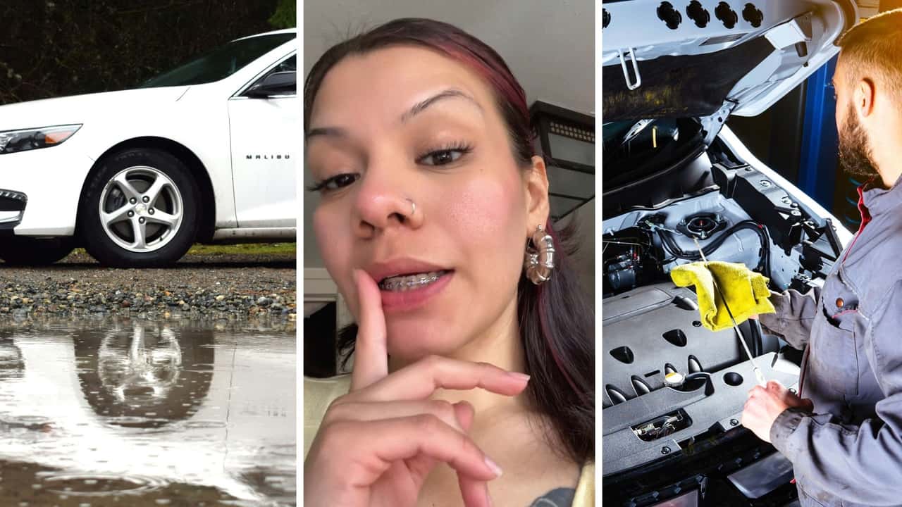 Woman gets an oil change