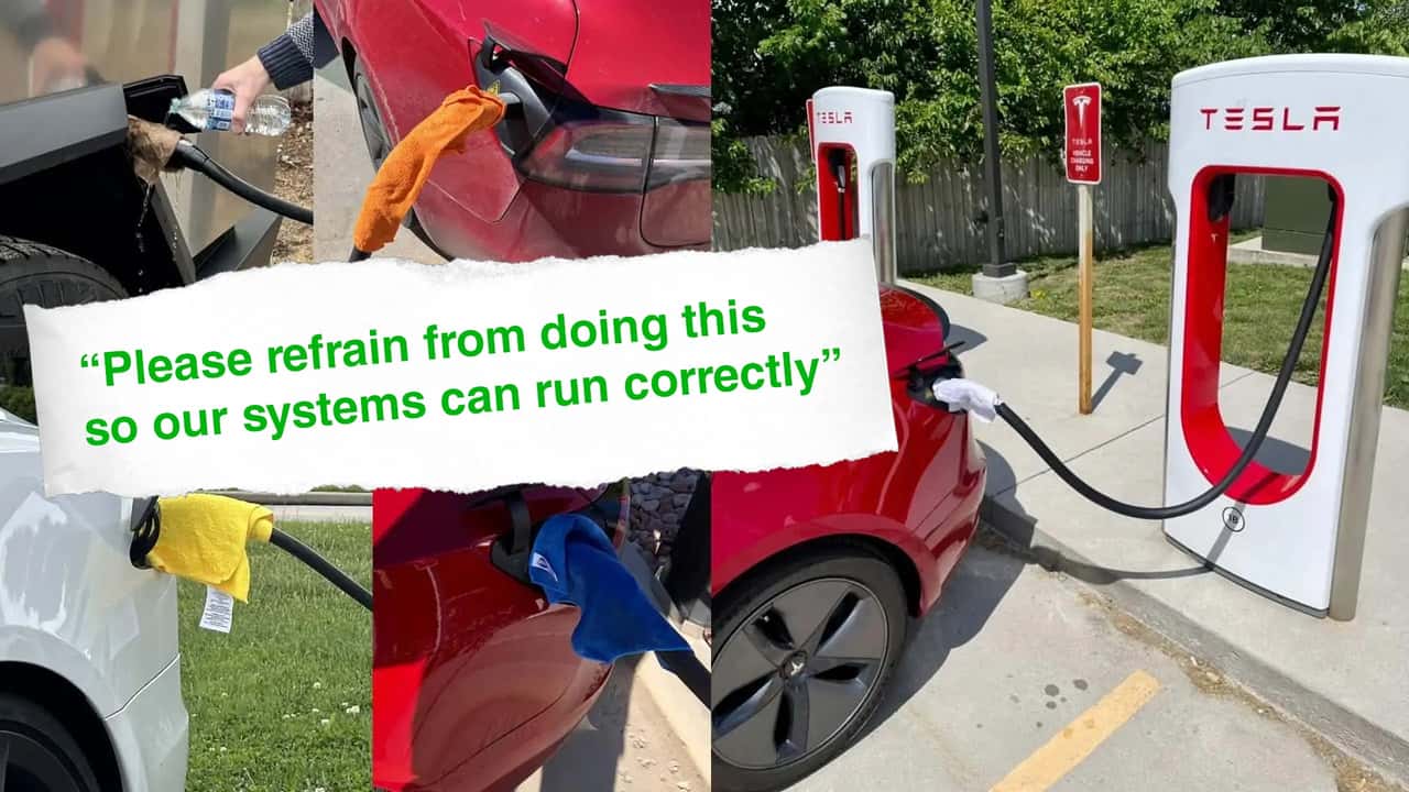 Putting a wet towel on a Tesla Supercharger cable handle no longer improves charging speeds