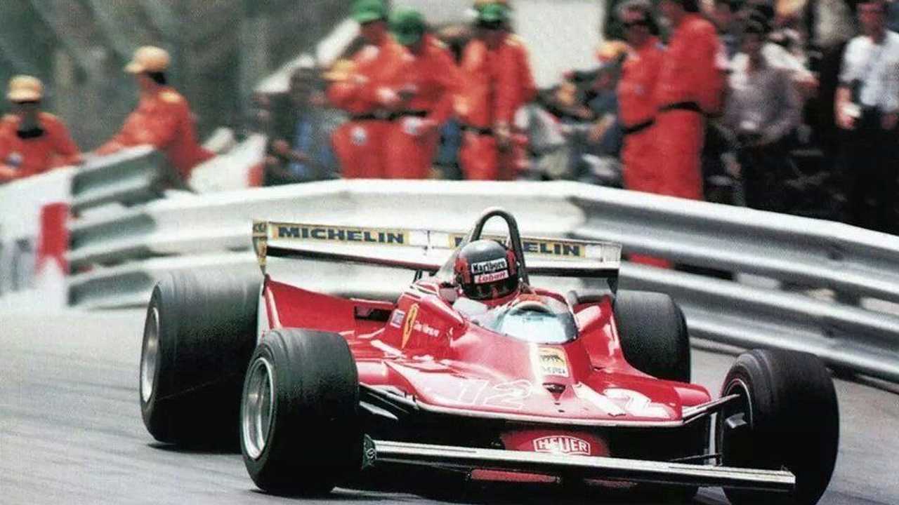 Gilles Villenevue en acción en Mónaco 1979 con la Ferrari 312 T4.