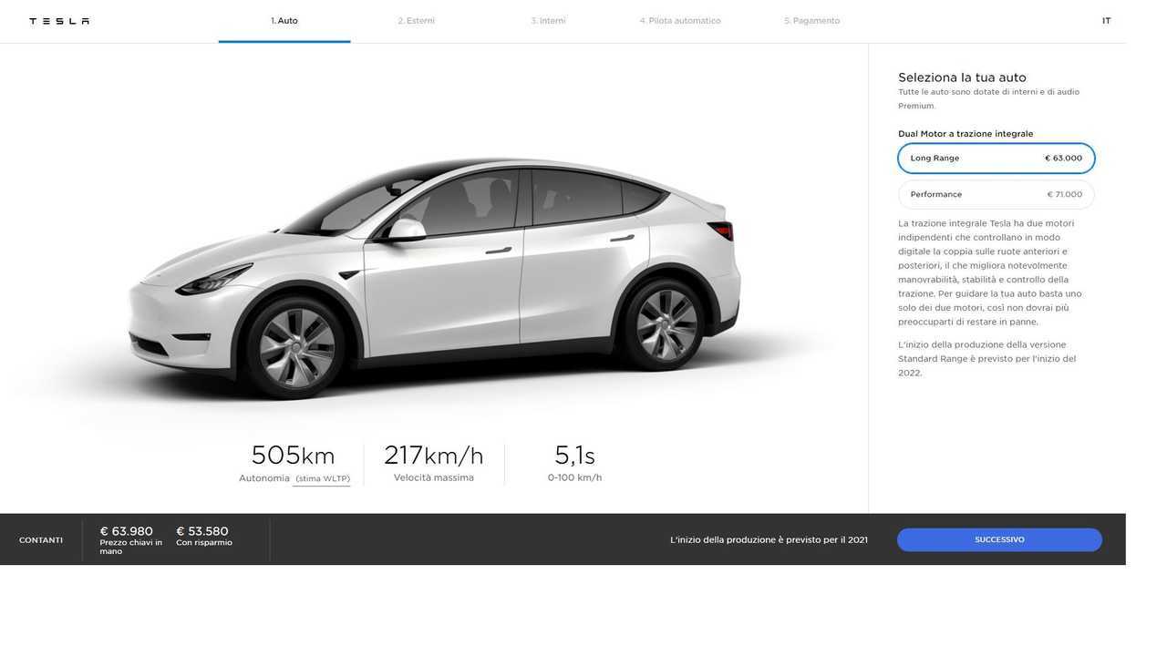Model Y, in Italia a partire da 63.000 euro
