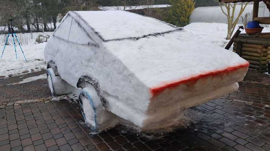 Check Out This Tesla Cybertruck Made Out Of Snow