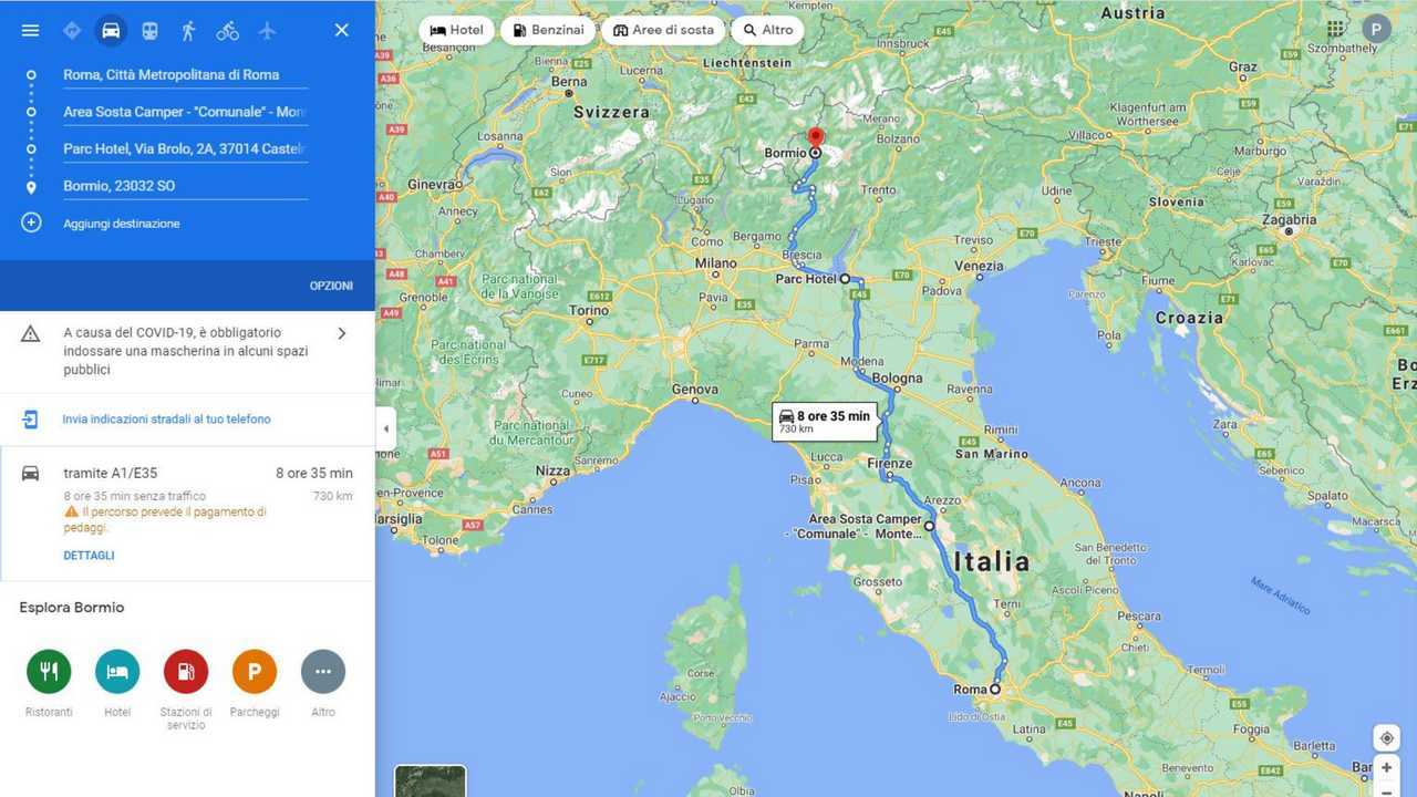pianificazione viaggi in auto Google