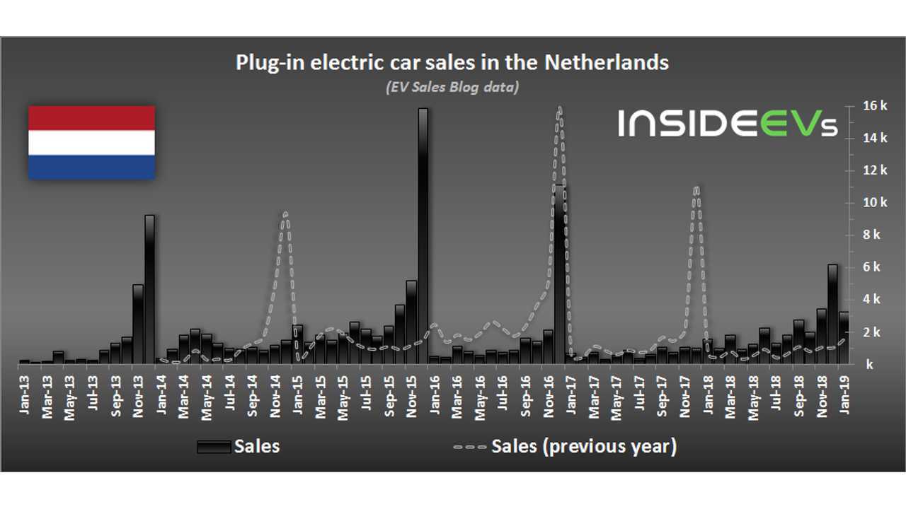 Plug-in electric car sales in the Netherlands – January 2019