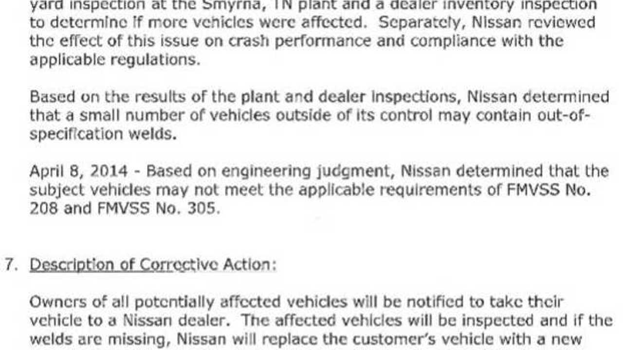 Nissan LEAF Non Comply Letter
