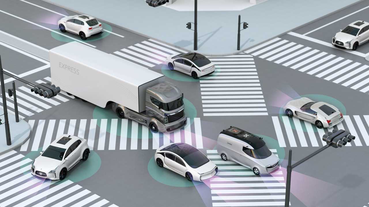 Crosswalk showing autonomous technology 3D rendering