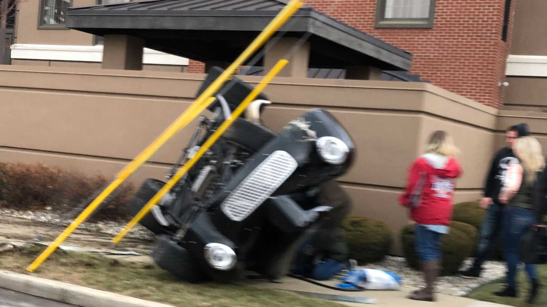 ["Show-Off Driver Flips '40s Willys Coupe While Leaving PRI Show"]