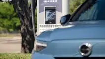 Volvo C40 Recharge and charging stall at Starbucks