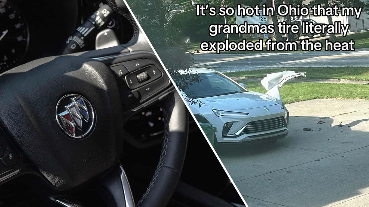 Woman says it's so hot outside that her grandmother's Buick's tires exploded