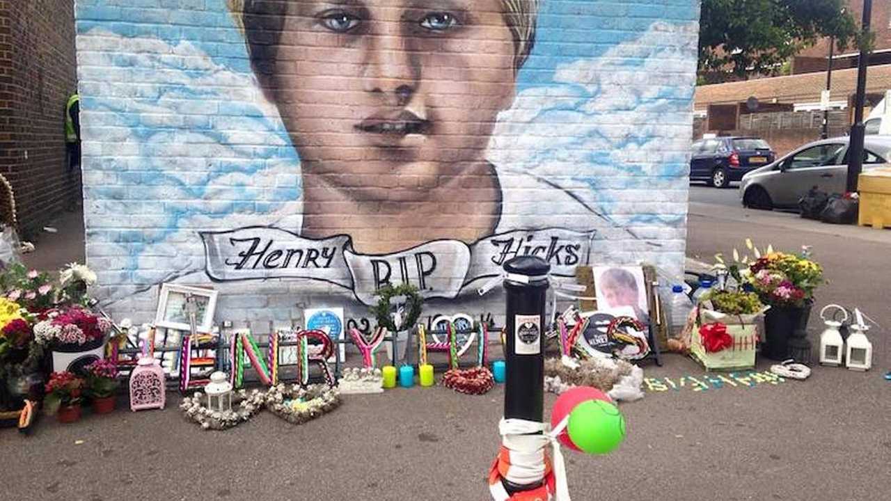<em>Family members have painted a portrait of Henry Hicks on a wall in North London.</em>