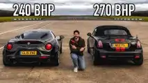 Alfa Romeo 4C vs Mini Cooper Roadster Drag Race