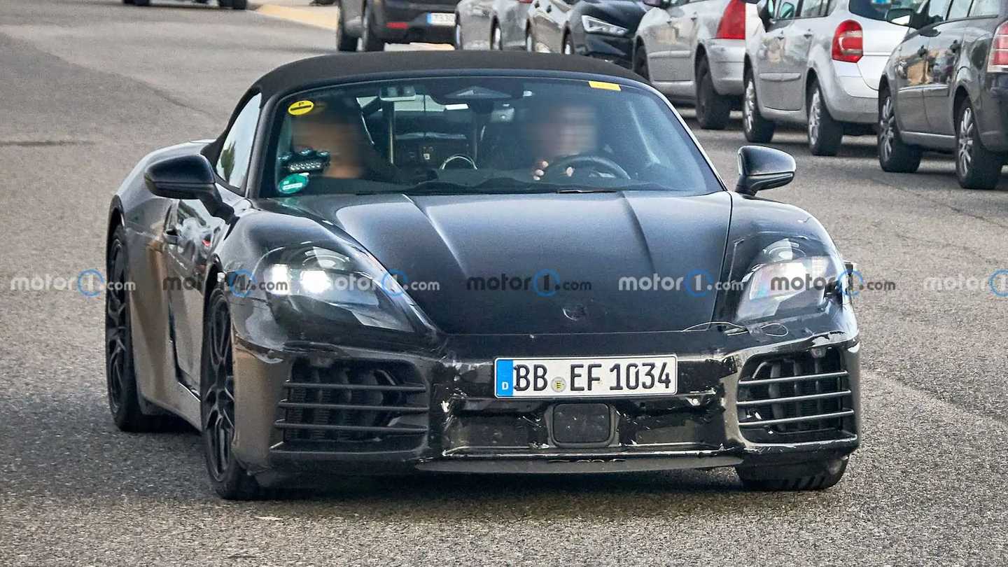 Electric Porsche 718 Boxster spy photos appear to reveal active aero