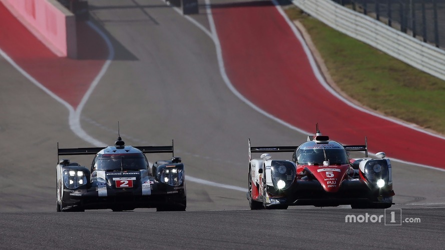 #5 Toyota Racing Toyota TS050 Hybrid: Sébastien Buemi, Kazuki Nakajima, Anthony Davidson, #2 Porsche Team Porsche 919 Hybrid: Romain Dumas, Neel Jani, Marc Lieb