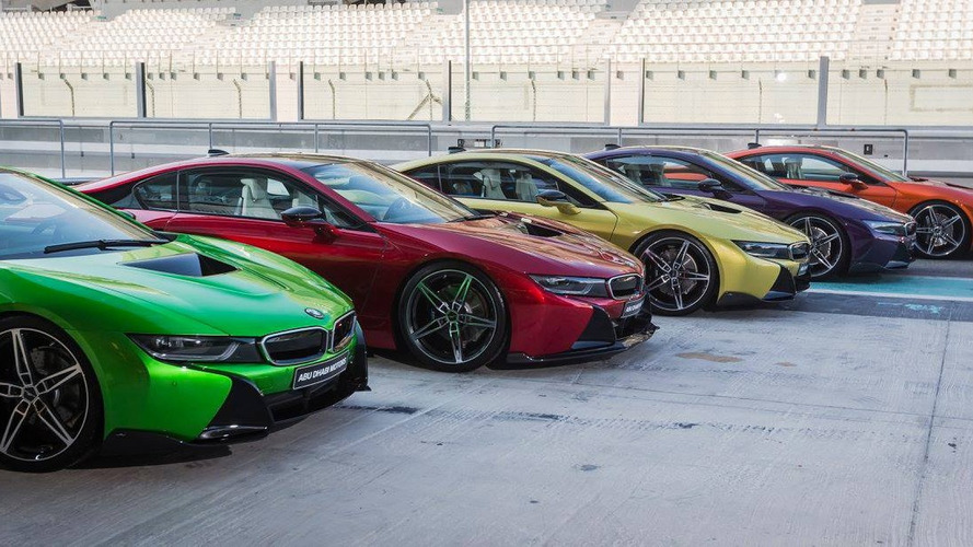 Colorful BMW i8s at Yas Marina Circuit