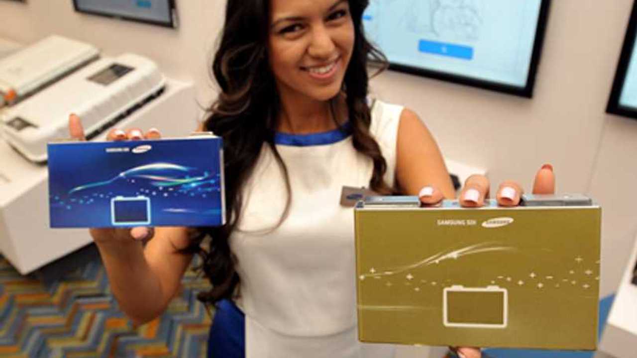Samsung SDI lithium-ion batteries at the 2016 North American International Auto Show in Detroit