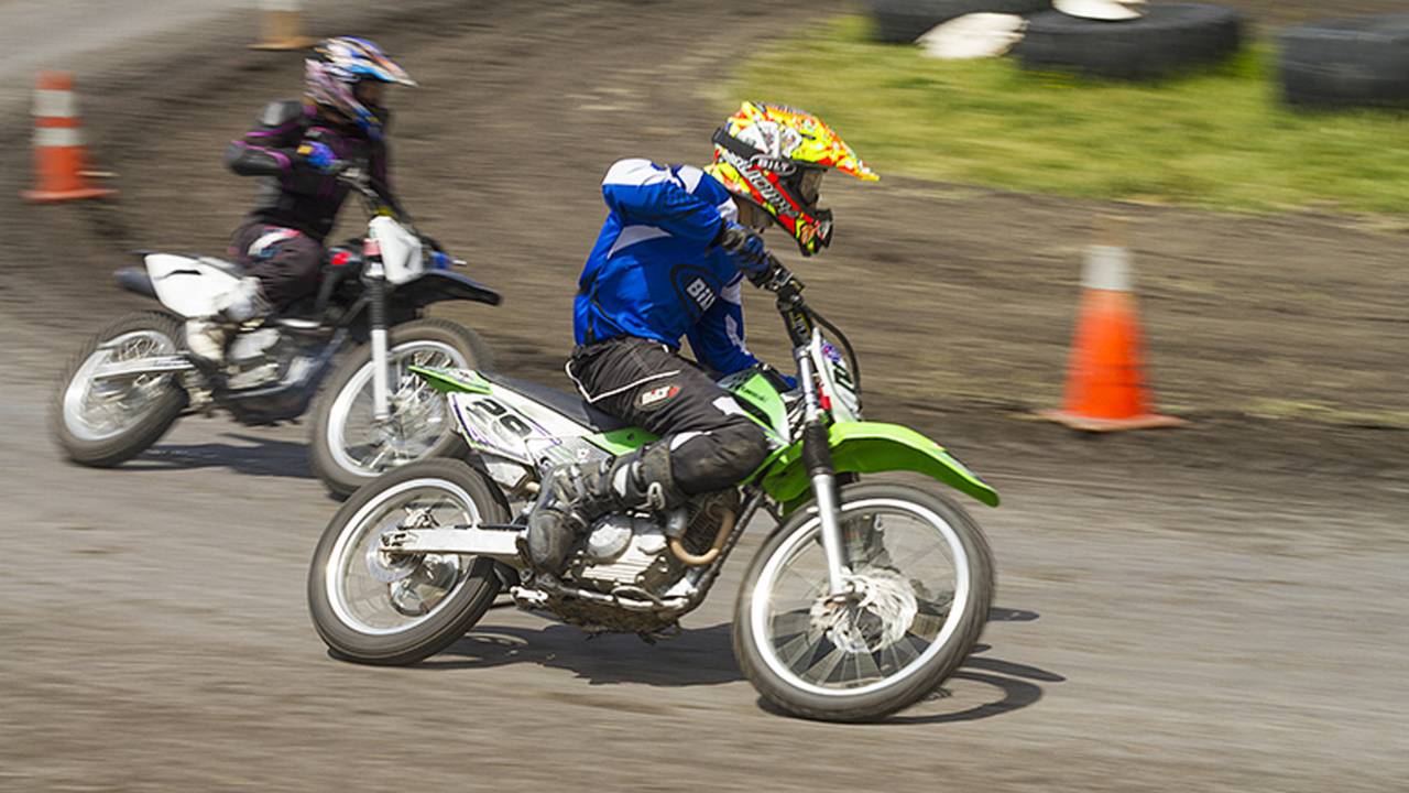 Dakota racing on one of Bartlow's bikes.