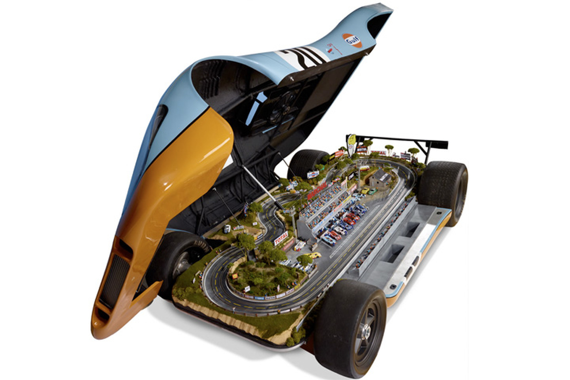 Perfect for the Mancave: Life-size Camaro and Porsche 917 Slot-car Tracks