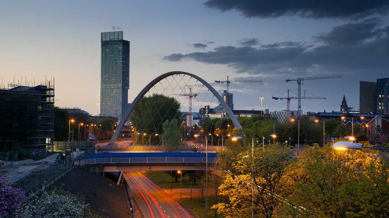 Beetham tower and Hulme Arch bridge in Manchester England UK