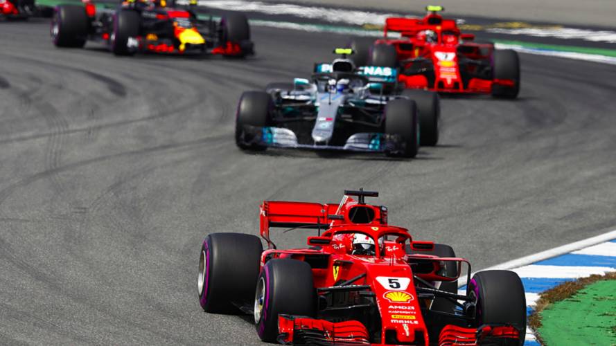 Sebastian Vettel, Ferrari SF71H, Valtteri Bottas, Mercedes AMG F1 W09, Kimi Raikkonen, Ferrari SF71H, e Max Verstappen, Red Bull Racing RB14