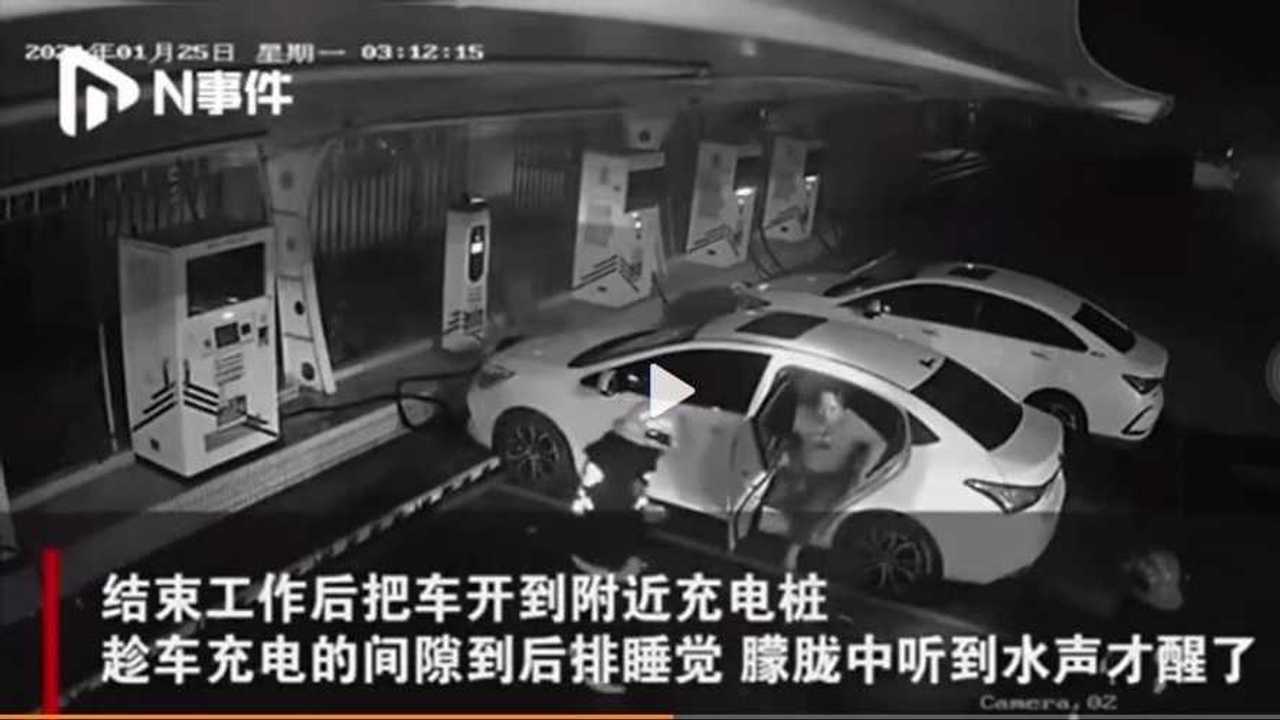 Electric Car Fire Watch As Passenger Exits Just Before The Explosion