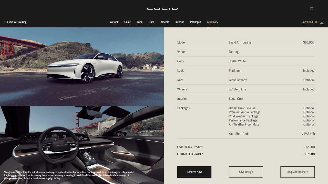 Lucid Air's Configurator Does Not Reveal Packages Pricing