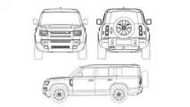 Land Rover Defender 130, i disegni tecnici