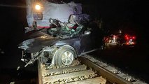 Amtrak Train Hits Car Hauler Car On Track