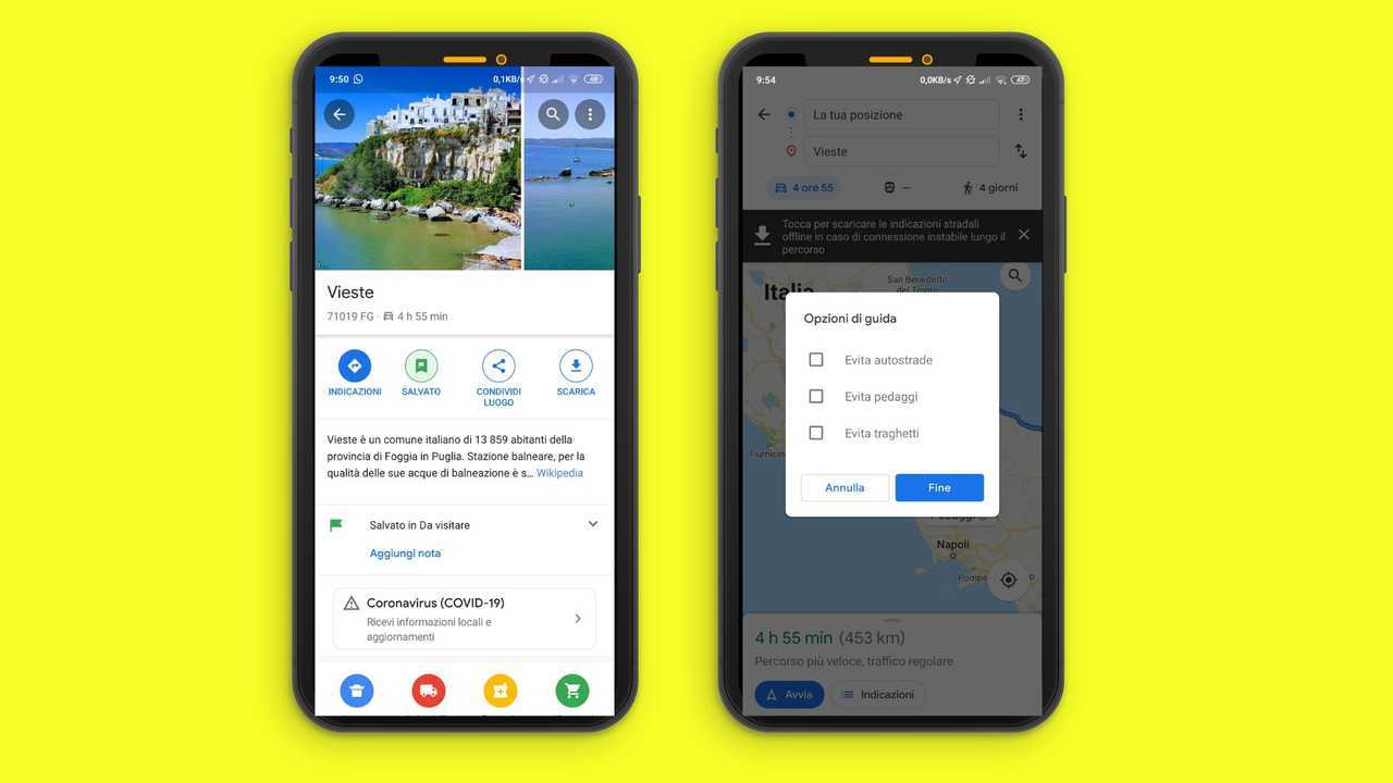 Pianificare un viaggio con Google Maps